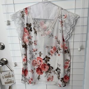 SHEIN White Floral Lace Blouse